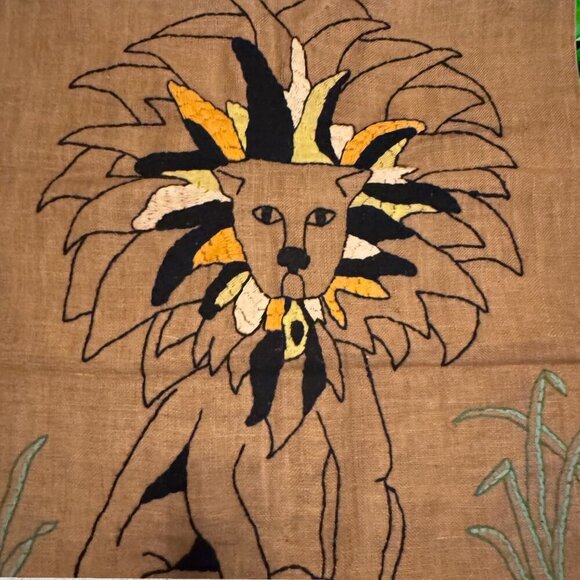 Burlap Lion & Mouse Fable Yarn Hanging Art Wall Decor Handmade Original Kindness - Picture 5 of 7